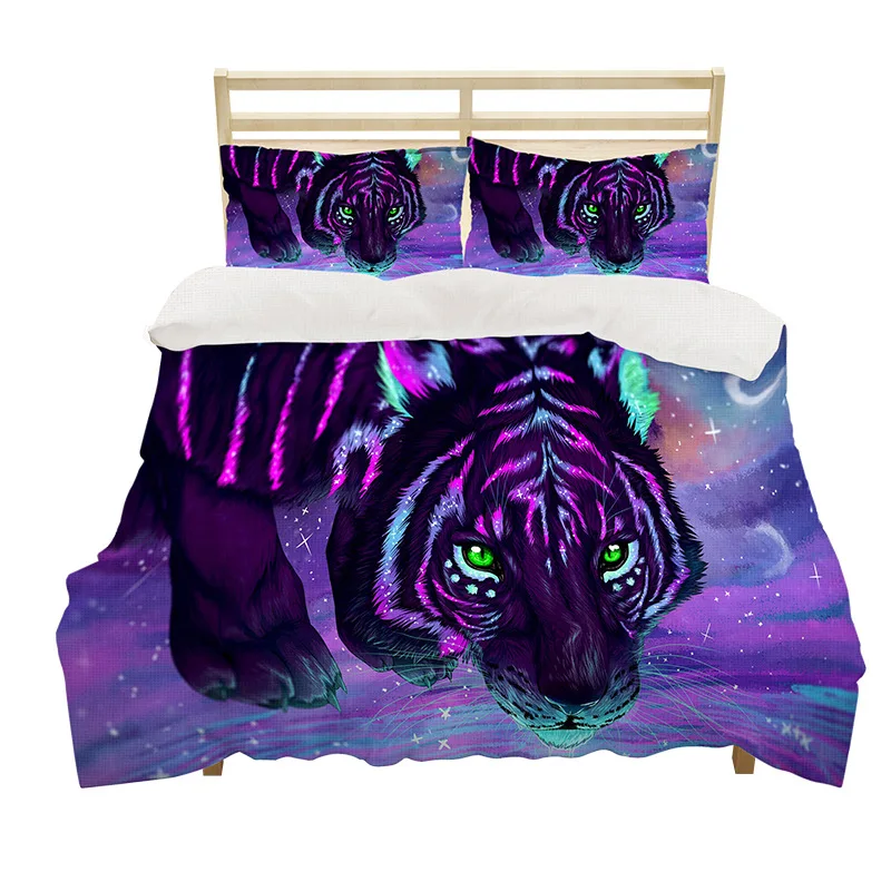 3D тигр набор стеганых одеял с наволочкой Queen Размеры 3 шт. Постельное белье голова