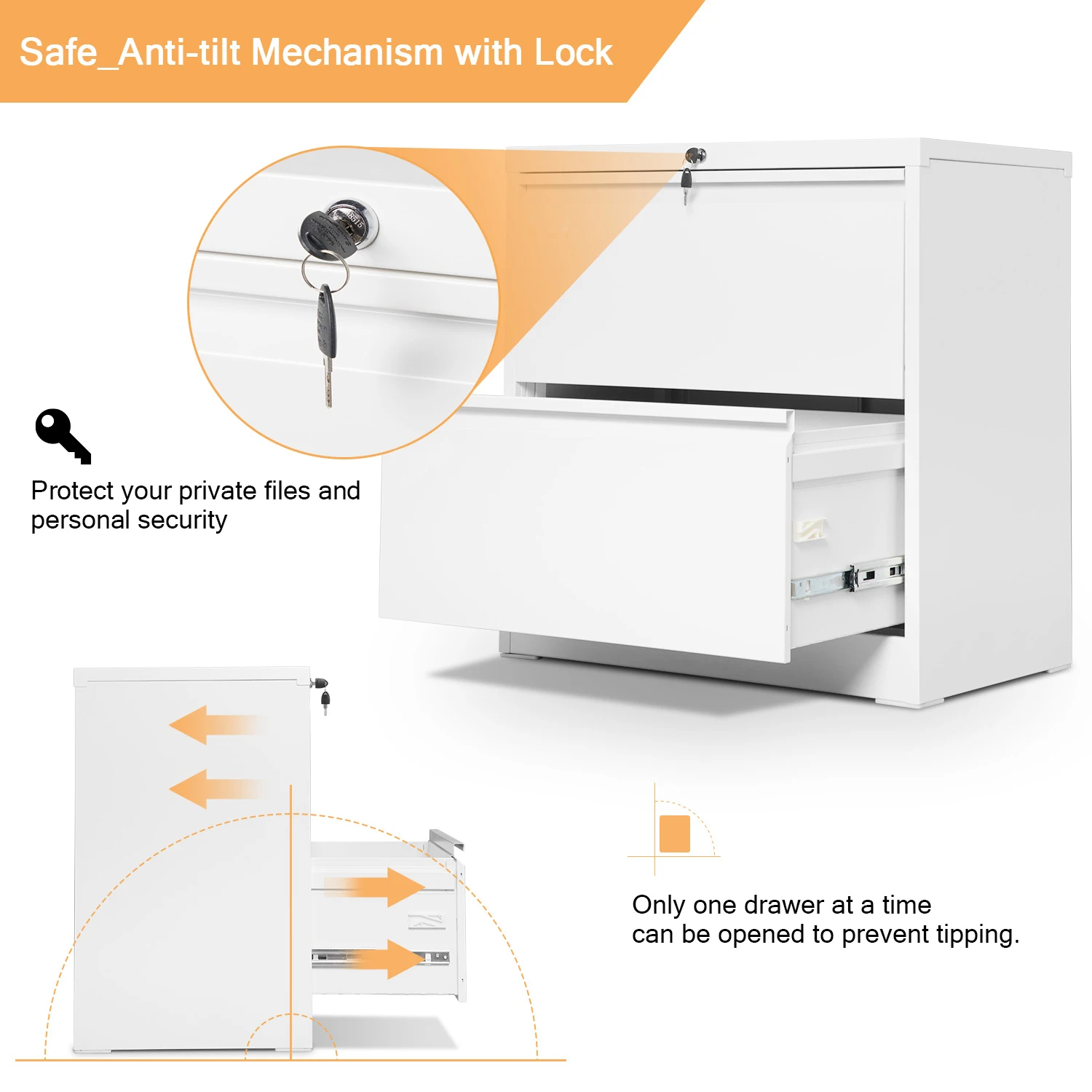 

2 Drawer Lateral File Cabinet,One Lock Home Office Furniture with Letter/Legal Size,Anti-Tilt Structure