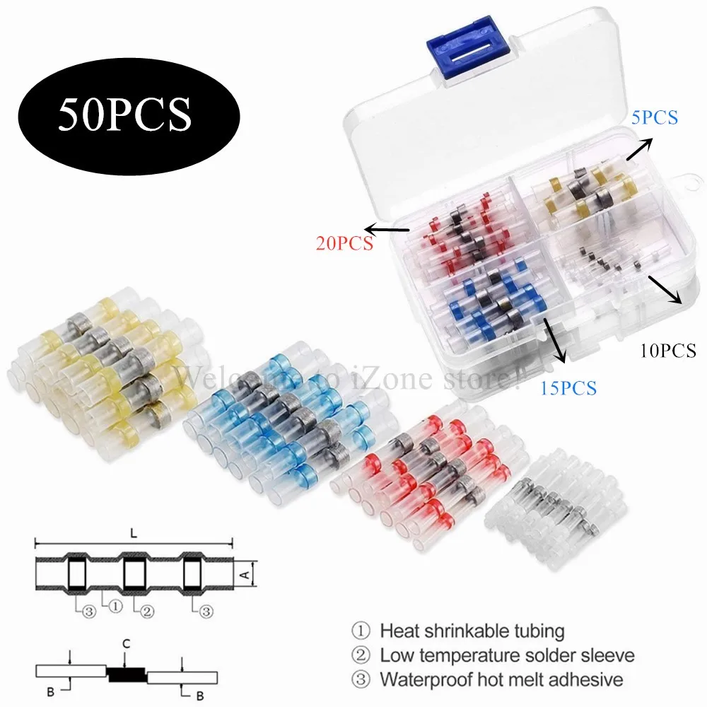 

Wire Connector Terminal Kit Solder Seal Connector Heat Shrink Butt Waterproof Butt Automotive Insulated Terminals Wire Joint