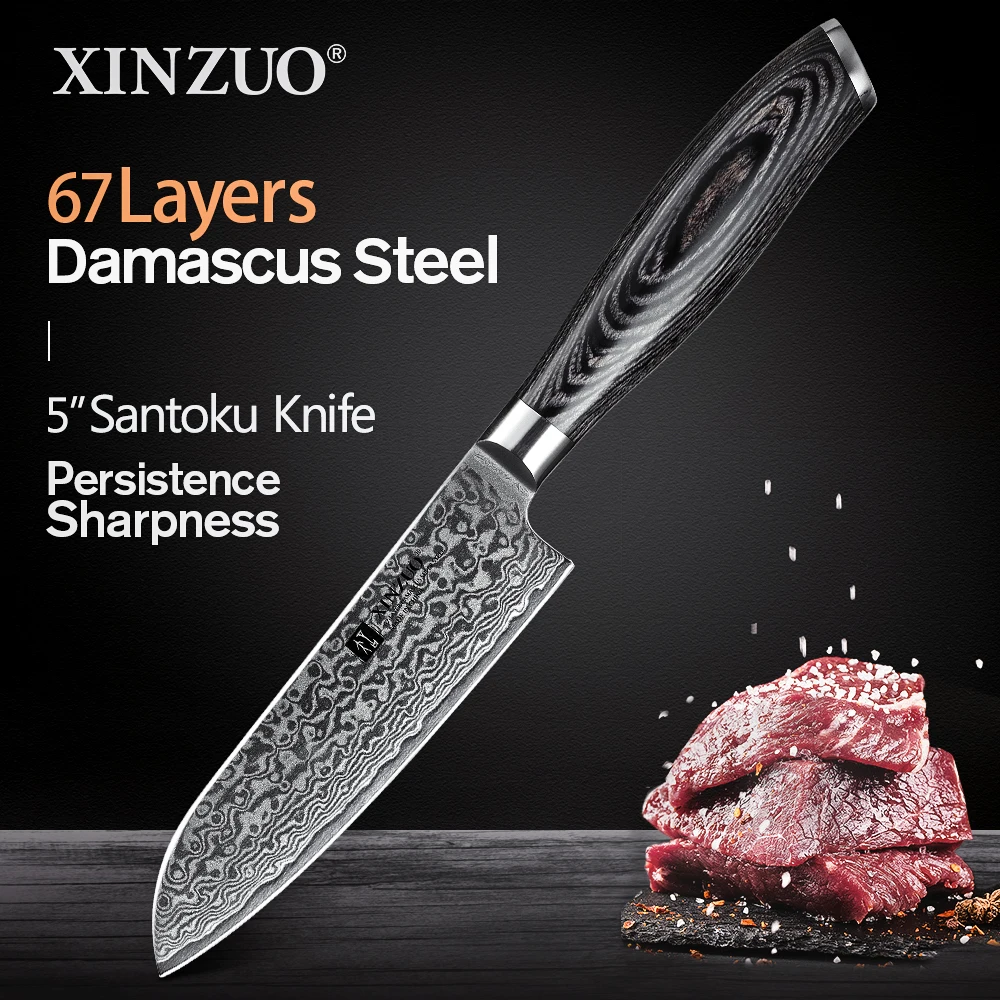 XINZUO 5 дюймов нож Santoku кухонный стальной 67 слоев японский Дамасская сталь Супер