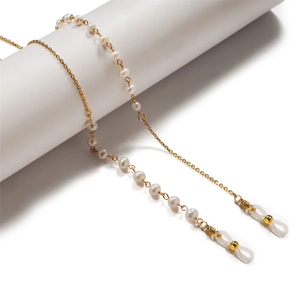 

24K Gold Plated Link Natural Pearl Eyeglasses Face Mask Chain Necklace Reading Glasses Sunglasses Strap Cord Holder Neck Band