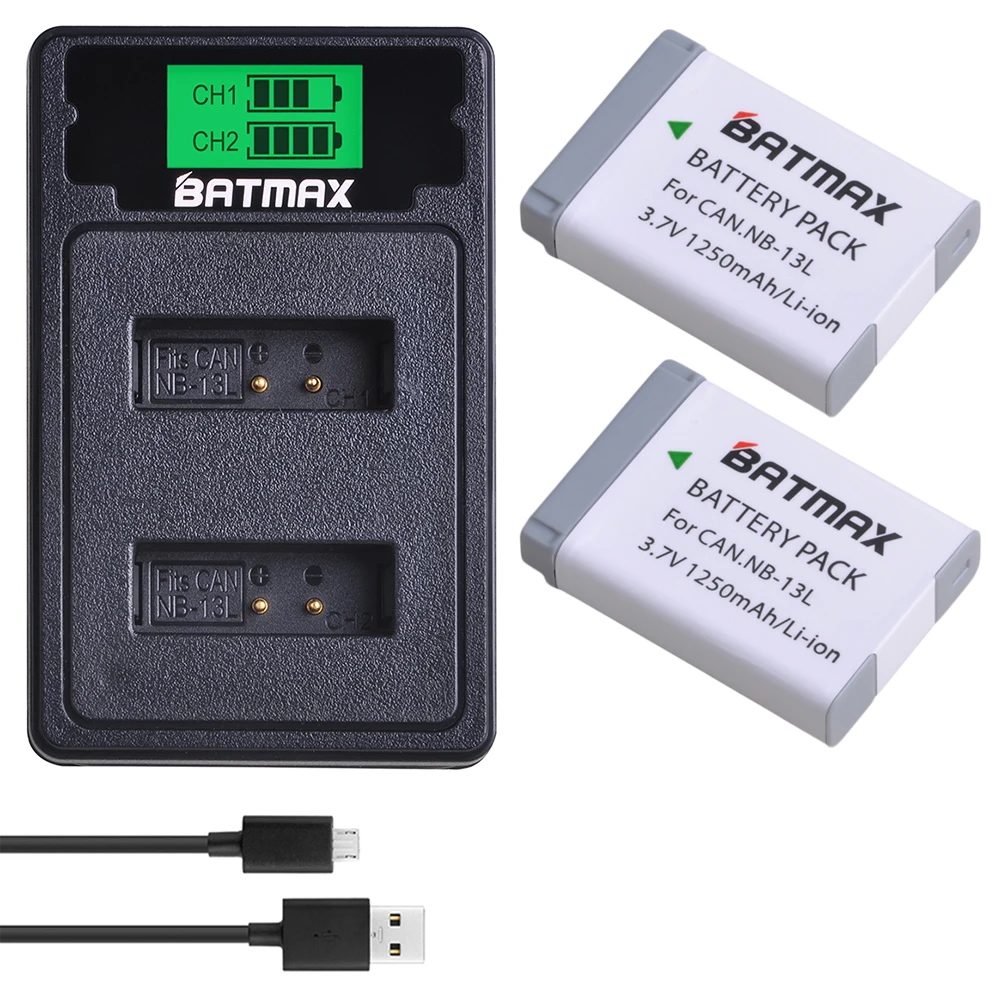 Аккумулятор Batmax NB-13L NB 13L NB13L + двойное зарядное устройство с ЖК-дисплеем и портом Type-C для Canon PowerShot G5X G7X G9X G7 X Mark II G9 X,SX620