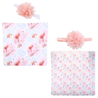 2 pcs newborn floral swaddle wrap headband set baby cotton receiving blanket