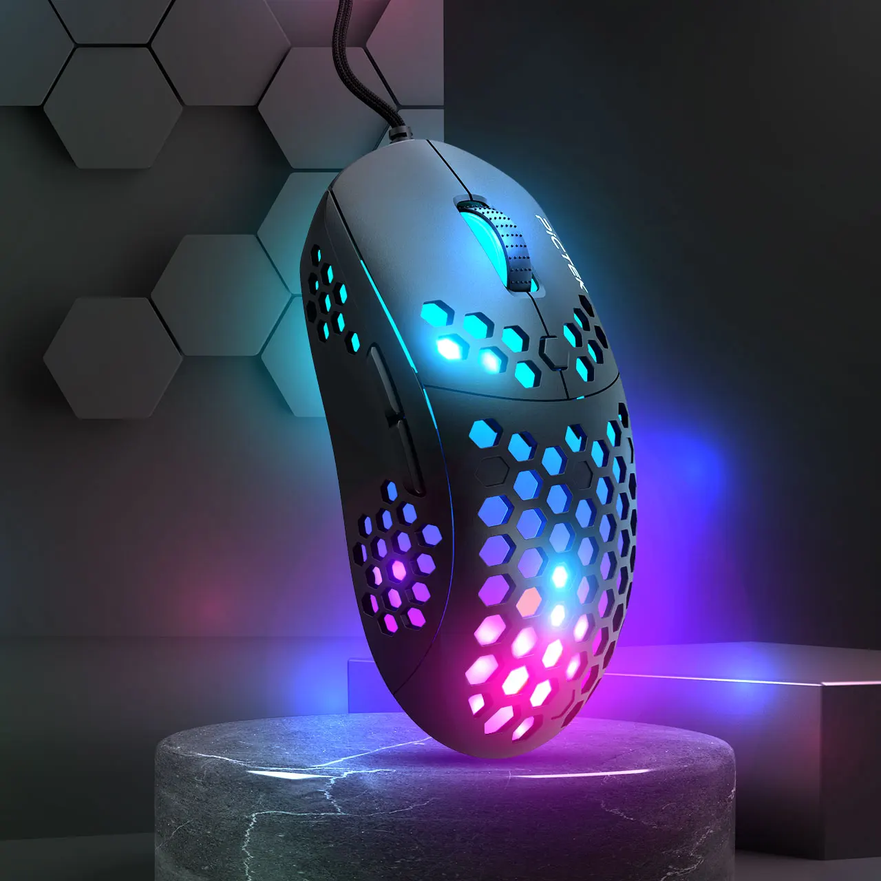 

PICTEK RGB Gaming Mouse Wired Ultra-light Honeycomb Computer Mice 10000 DPI Adjustable 6 Programmable Buttons 7 Backlight Mouse