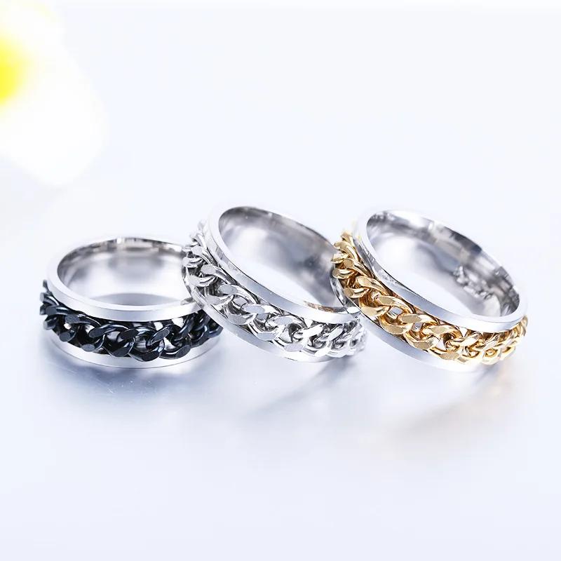 Chain Ring Boy Jewelry Open Beer cool Trendy men Rotatable Couple Transfer Rotating stainless steel jewelry | Украшения и