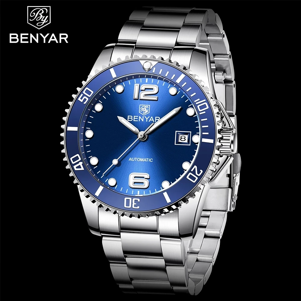 BENYAR Brand Men's Watch Fully Automatic Mechanical Watch Fashion Luxury Waterproof Luminous Stainless Steel Band Men's Watches