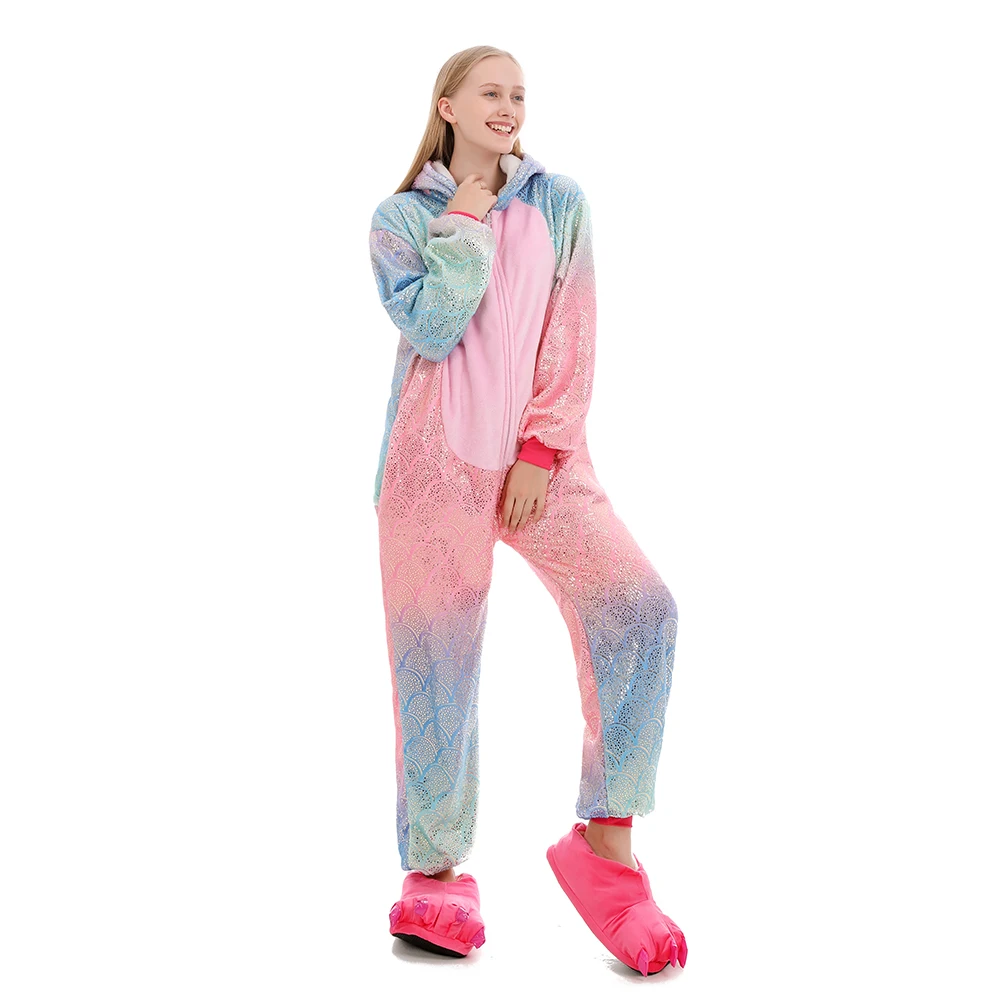 

Kigurumi Shiny Unicorn Onesies Unisex Winter Stitch Onesies Kids Nightwear Adults Flannel Sleepwear Anime Costume Jumpsuit
