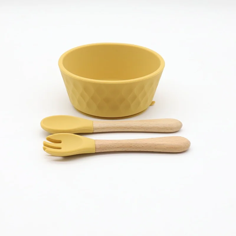 Vajilla de silicona de grado alimenticio para alimentaci&oacute;n de ni&ntilde;os, juego de vajilla de 2 piezas, taz&oacute;n de silicona para beb&eacute;, cuchara, ventosa, taz&oacute;n de silicona-5