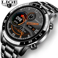 lige 2021 mens new steel band bluetooth smart watch for android ios phone ip67 waterproof sport heart rate monitor fitness watch