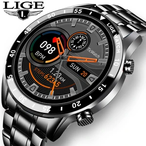 lige 2021 mens new steel band bluetooth smart watch for android ios phone ip67 waterproof sport heart rate monitor fitness watch free global shipping