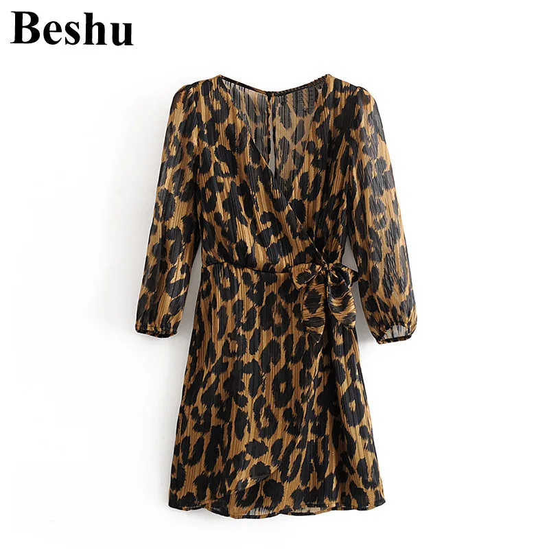 Za 2020 модное мини платье женское шифоновое леопардовое с v образным вырезом и