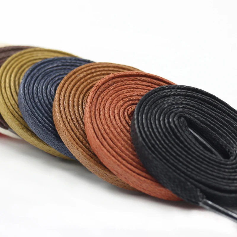 1 Pair Waxed Cotton Shoelaces 0.8CM Width Flat Waterproof Shoe Laces Unisex Boots Casual Sneakers Shoelace Leather Laces Shoes