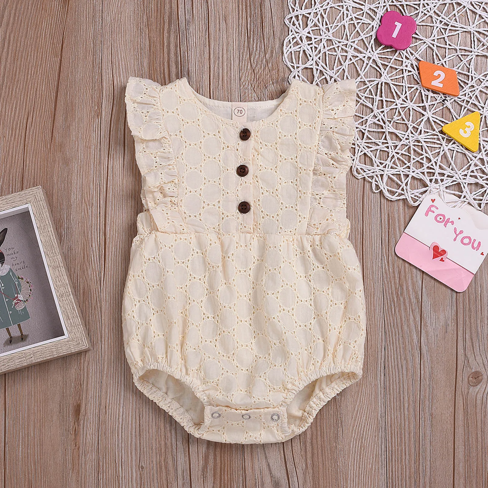 

Baby Girls Bodysuits Infant Baby Solid Color Apricot Sleeveless Buckle Cutout Romper Baby Girl One-piece Jumpsuit Summer