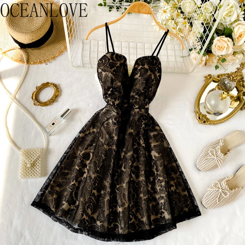 Женское кружевное платье с v образным вырезом OCEANLOVE элегантные вечерние платья