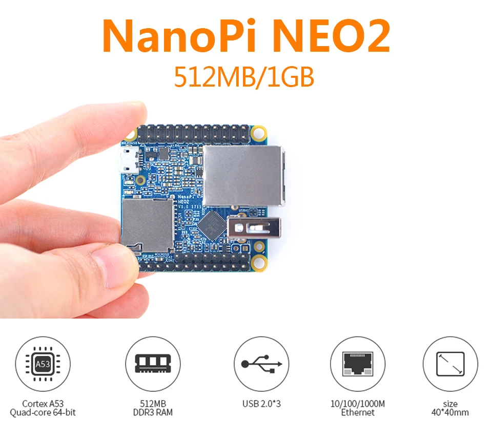FriendlyELEC NanoPi NEO2 LTS макетная плата быстрее, чем Raspberry PI 40X40 мм(512 МБ/1 Гб оперативной памяти DDR3) ARM Cortex-A53 Allwinner H5