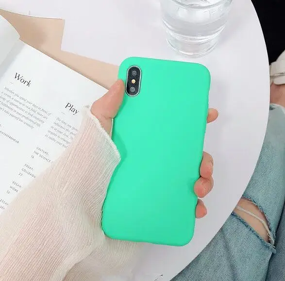 lightgreen Wixcen матовый свежий Оранжевый Мягкий силиконовый чехол для телефона для Iphone 7 7plus 6s 8 Xs Max XR противоударный розовый однотонный конфетный, TPU чехол - Цвет: lightgreen