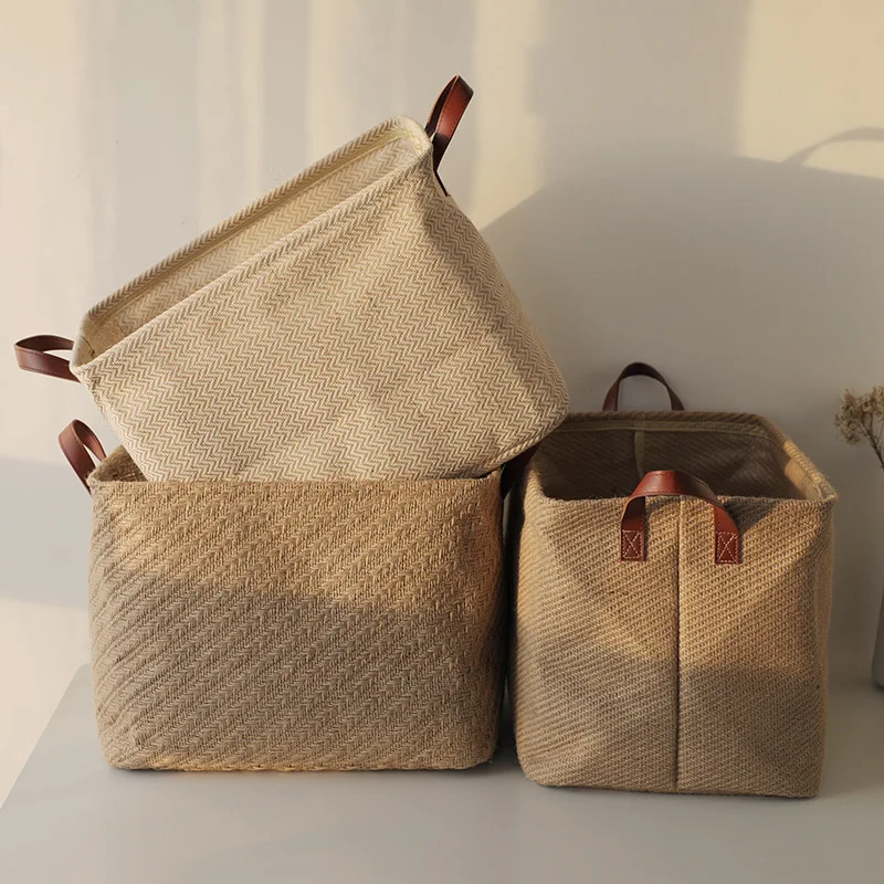 

2Pcs Jute Basket Dirty Clothes Toys Organizer Storage Baskets Osiers Laundry Bin Waterproof Laundry Basket for Linen Modern Eco