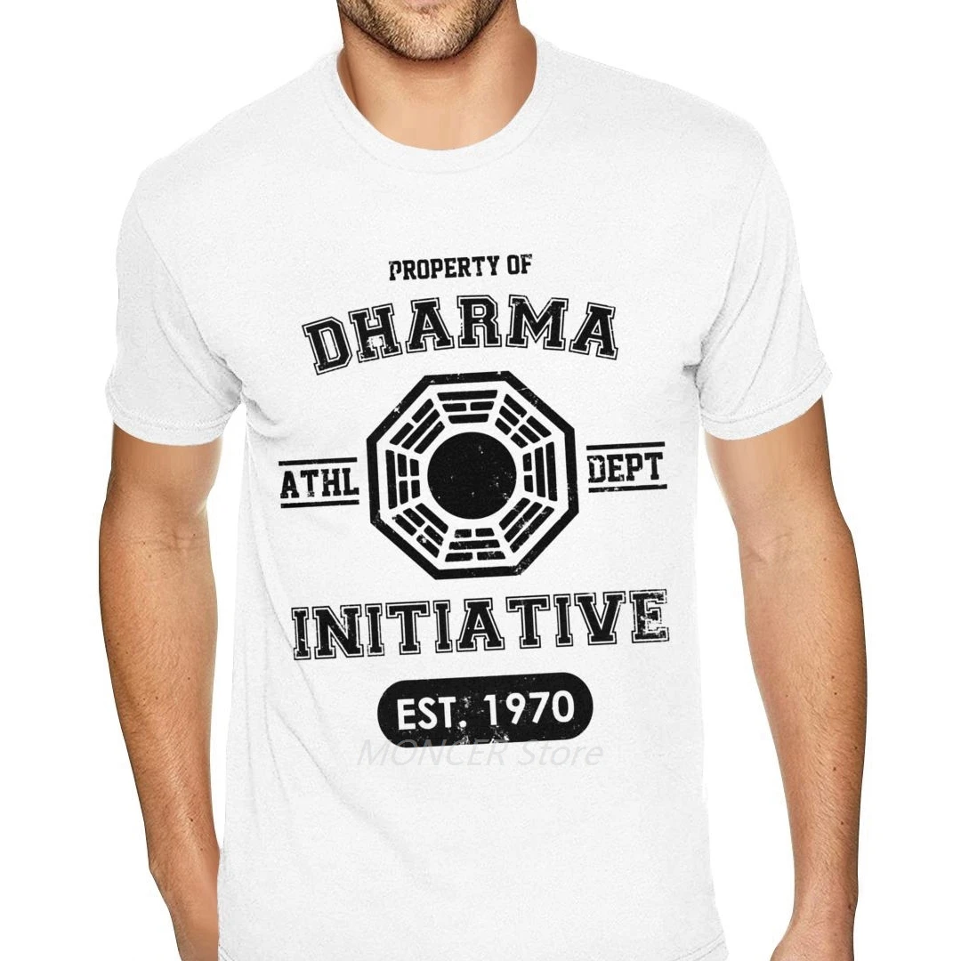 

Cute Dharma Initiative Lost TV Show Tee Mens Personalized Short Sleeves White Crew Neck -Shirts