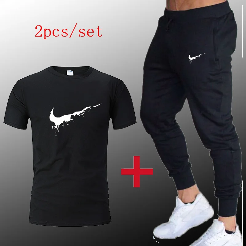 2019 спортивный костюм для мужчин футболка + штаны спортивные костюмы спортивная