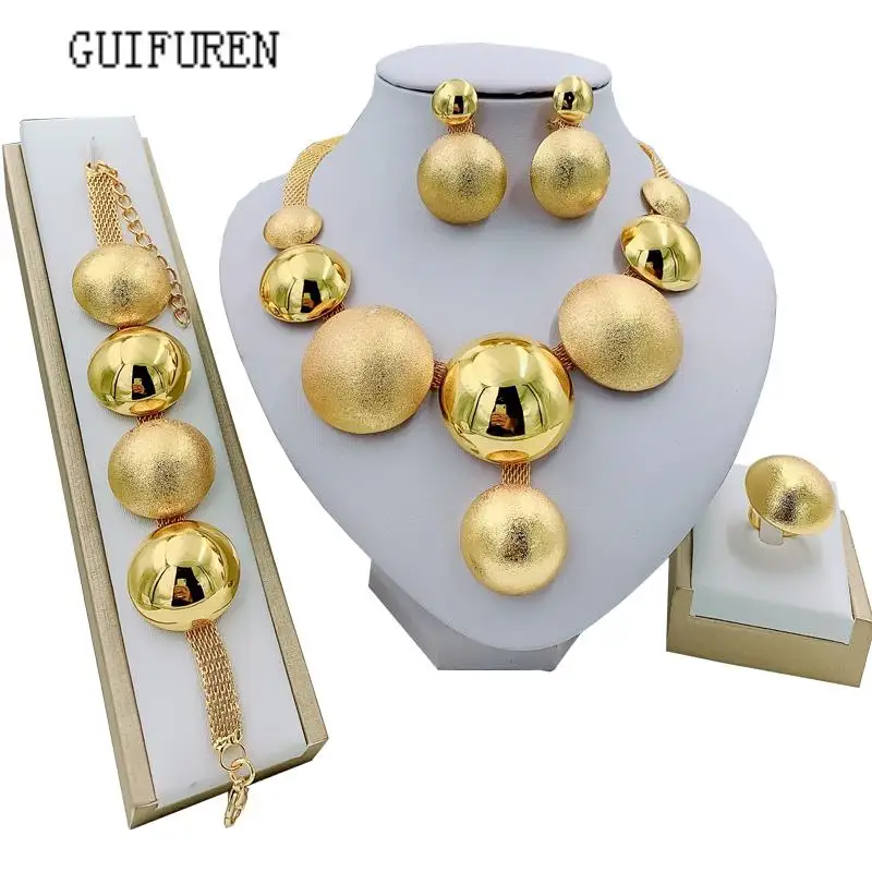 

Liffly African Jewelry Sets Round Necklace Bracelet Dubai Gold Jewelry Set for Women Wedding Party Bridal Earrings Ring Jewelry