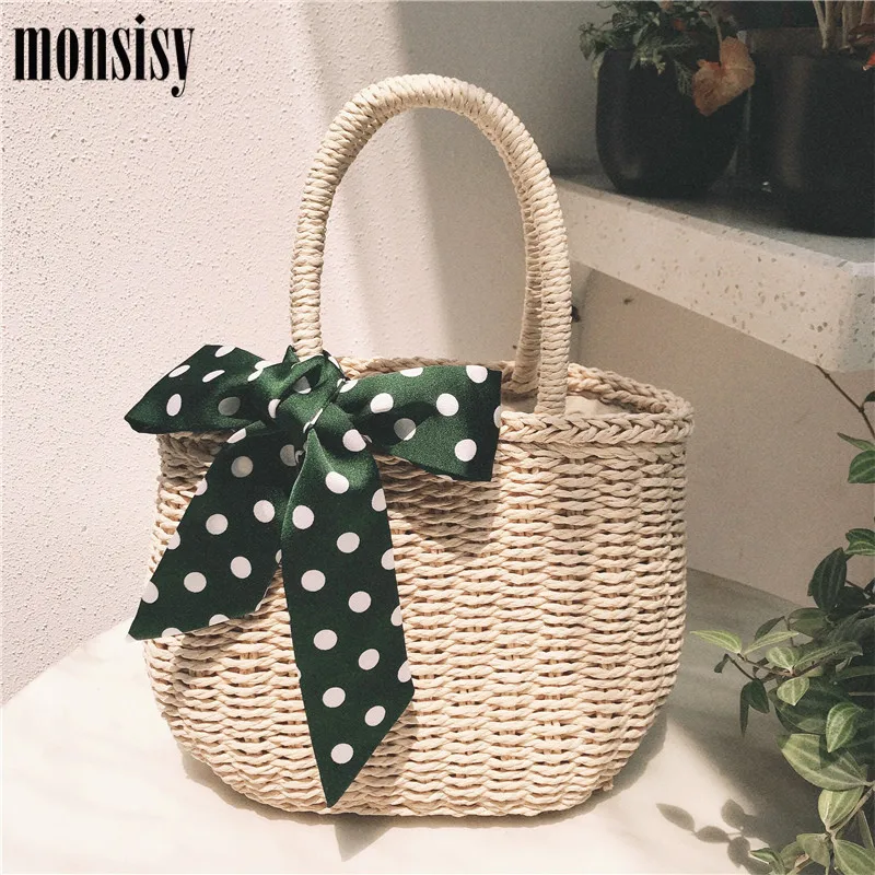 Monsisy New Woven Bag For Women 2020 Straw Girl Basket Tote Summer Holiday Vacation Bohemian Handmade Rattan Beach Bags | Багаж и сумки