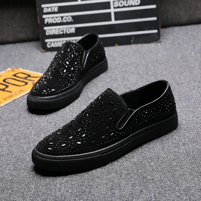 new arrival men's leisure breathable natural leather shoes rhinestone loafers slip-on lazy driving shoe flat sneakers sapatos | Обувь