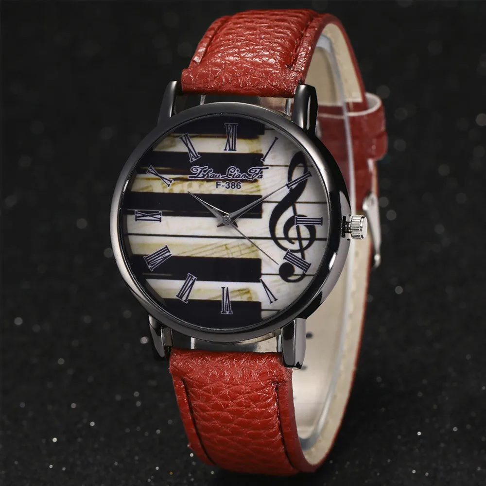 Модные женские часы простые с нотами роскошные кварцевые наручные кожаным