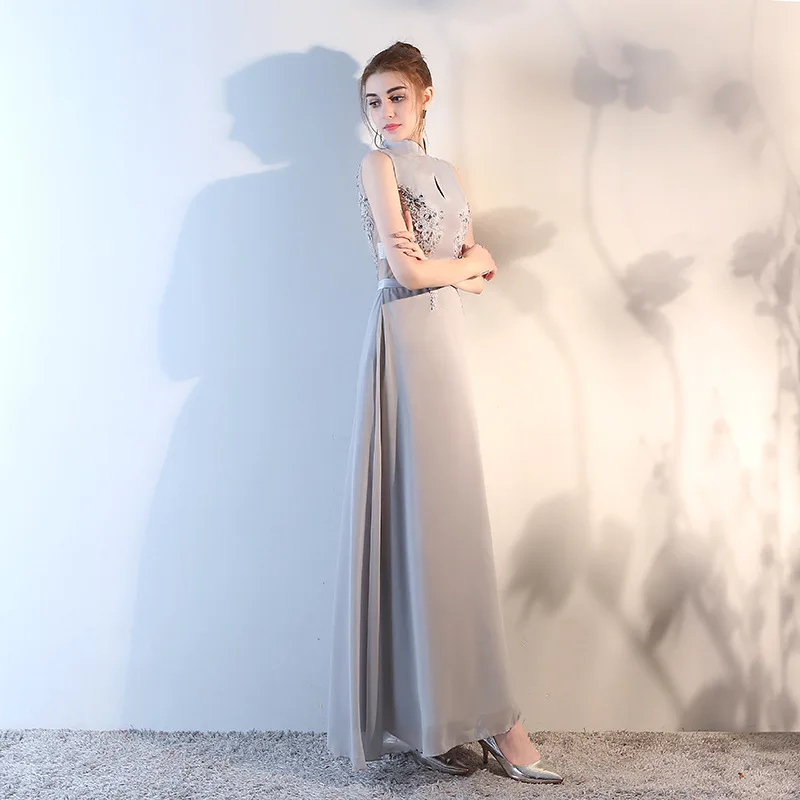 

Dress Ladies Banquet Graceful Gray Evening Dress Female 2019 New Style Noble Fairy Student Host
