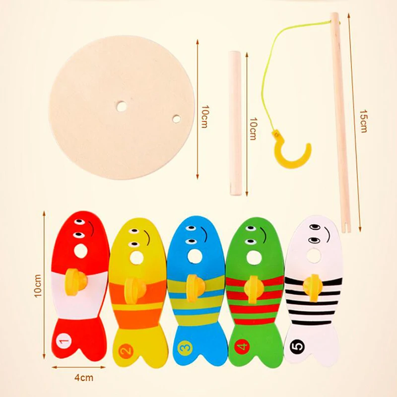 

Baby Wooden Fishing Digital Toys Colorful Kids Fish Set Column Blocks Game Children Cute Early Educational Cartoon Toy