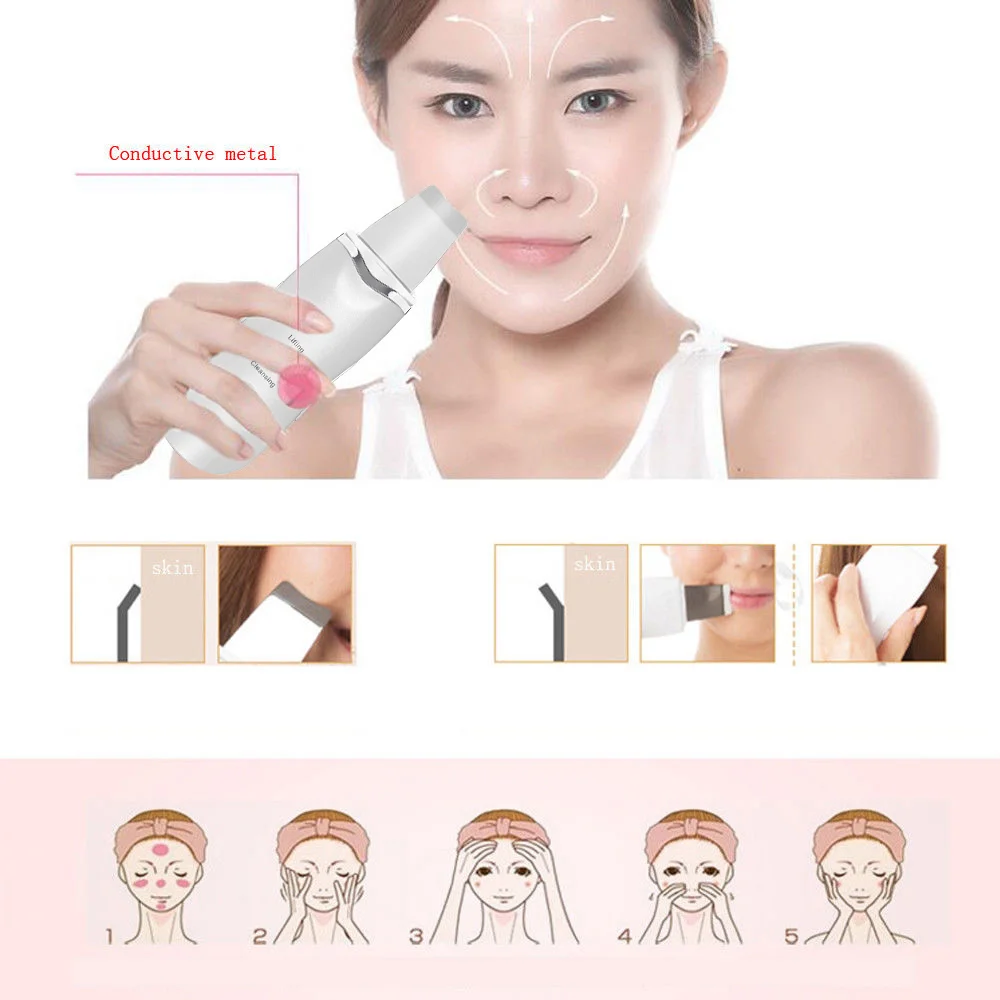

Professional Ultrasonic Facial Skin Scrubber Ion Deep Face Cleaning Peeling Tool Rechargeable Skin Care Device Beauty Instrument