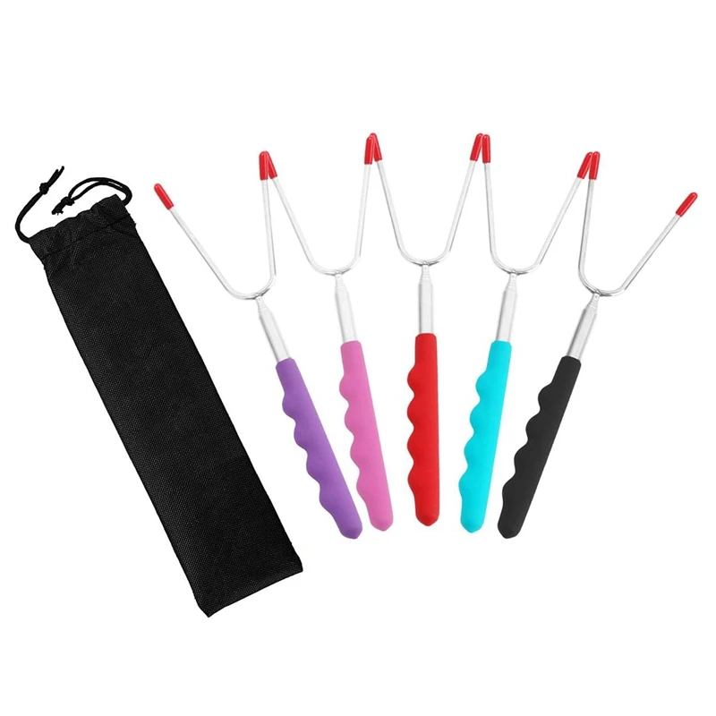 

Top!-Marshmallow Roasting Sticks Set of 5 Telescoping and Collapsing Campfire Sticks Camping Grill Accessories Bring Tote Bag