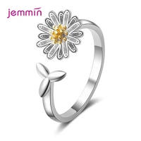 sizable 925 sterling silver small daisy leaves ring for women open adjustable finger rings hand jewelry girl gift