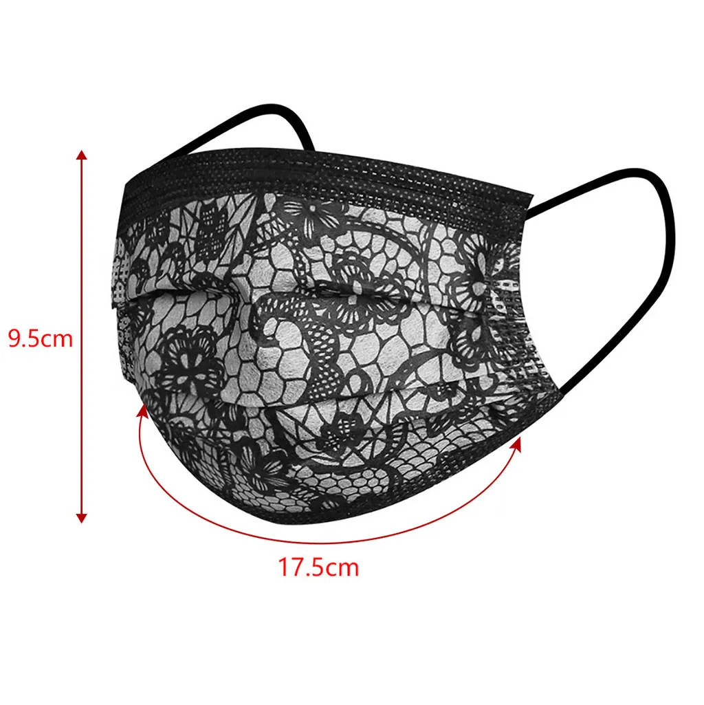 Маска кружевная антипылевая для взрослых одноразовая с 3 слоями фильтров и