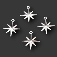 30pcs silver plated eight pointed star pendant diy charm retro earrings necklace jewelry crafts metal accessories p688