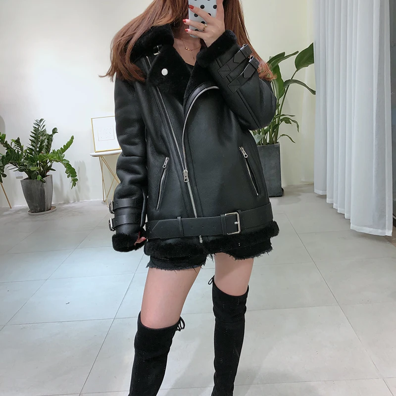 Женское пальто из натуральной овчины и меха зима 2019 модная теплая толстая