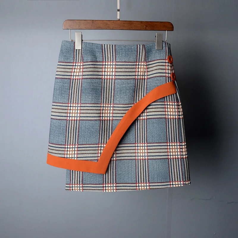 

2021 New Autumn Winter Set Fashion Plaid Double Breasted Short Jackets Mini Skirt 2 Piece Sets Female Korean Style Slim Fit Sets