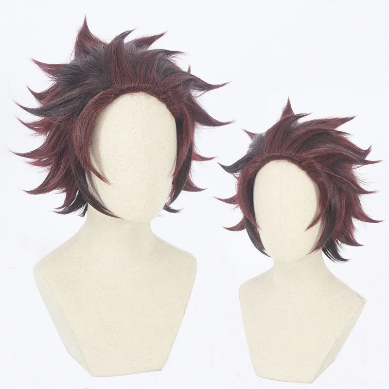 

Demon Slayer: Kimetsu no Yaiba Tanjiro Kamado Short Chestnut Brown Heat Resistant Hair Cosplay Costume Wig + Wig Cap