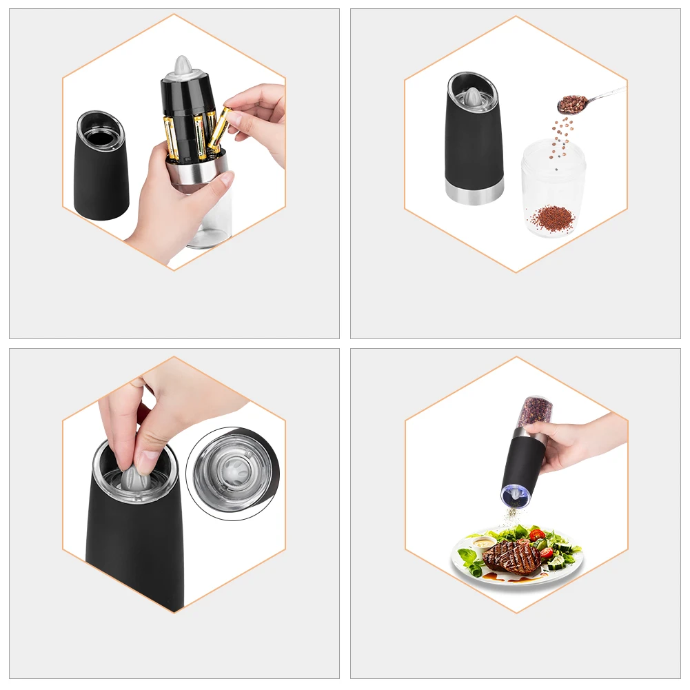 

120ml Salt And Pepper Grinder Electric BBQ Accessories Stainless Steel Spice Grain Mills Tool Black Silver Creative Kitchen Home