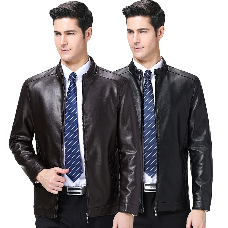 

2019 Leather Jacket Autumn And Winter Men Casual PU Clothing Men's stand collar Jackets Coats plus velvet Faux Leather Overcoat