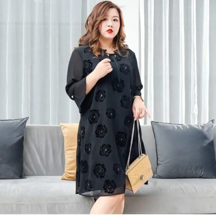 Шифоновое платье размера плюс 5xl с розовыми цветами женское летнее 2020