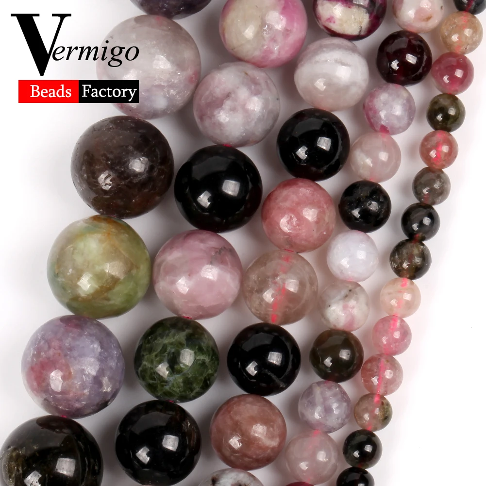 Фото A + натуральный красочные турмалиновым каменем Пластиковые Круглые бусины для
