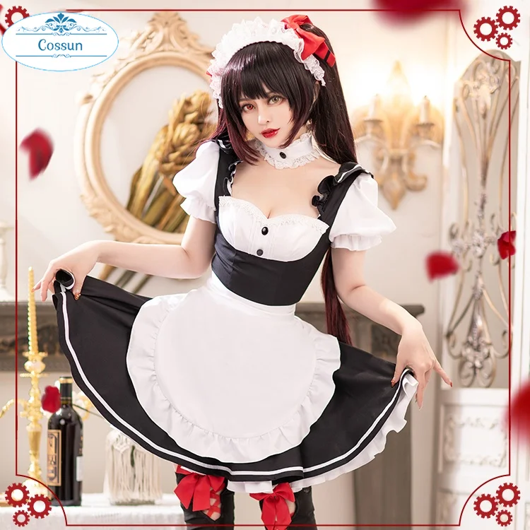 

Anime! Date A Live Tokisaki Kurumi Maid Dress Lovely Uniform Cosplay Costume Halloween Carnival Party Suit For Women 2021 NEW