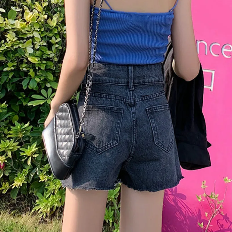 

Shorts Women Plus Size Button Korean Fashion Casual A-line Hot Short High Waist Summer Wide Leg Girl Retro Irregular Womens Chic