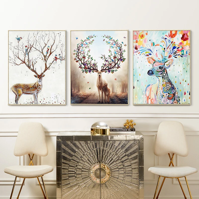 

Nordic Forest Deer Cartoon Animals Poster Canvas Painting Wall Art Picture Print Wall Bedroom living Room Poster Decor No Frame