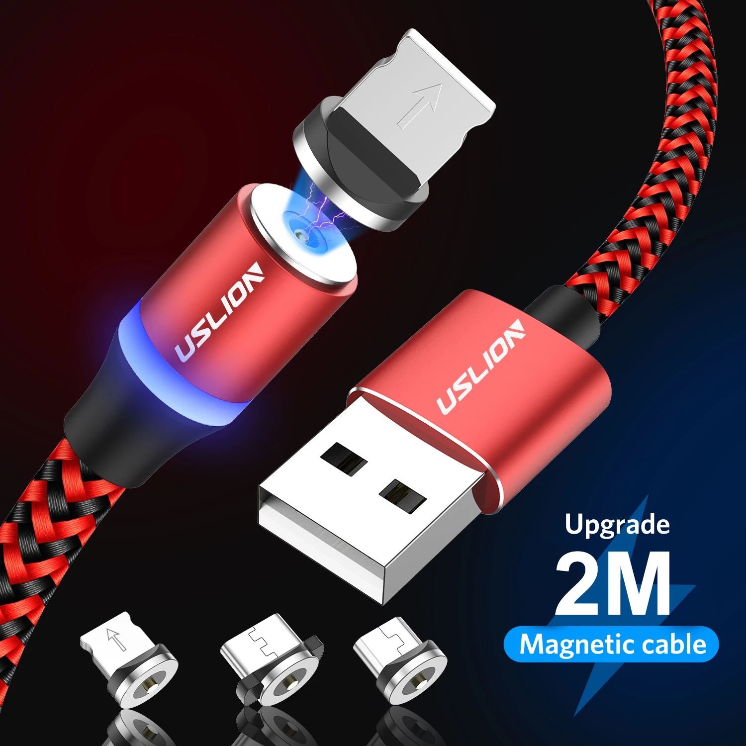 USLION Магнитный USB кабель для samsung нейлоновый Кабель Micro в оплетке Xiaomi Быстрая