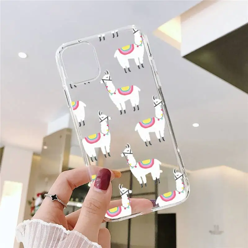 

Kawaii Cute Llama Alpaca Animals Cartoon Phone Case Transparent for iPhone 11 12 mini pro XS MAX 8 7 6 6S Plus X 5S SE 2020 XR