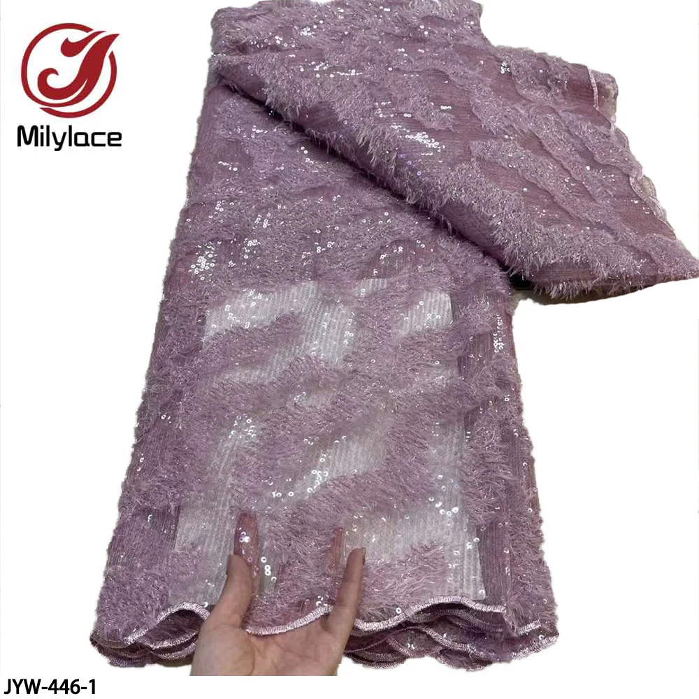 

French Mesh Lace Fabric Sequins Embroidery African Tulle Lace Fabric for Nigeria Wedding Party JYW-446