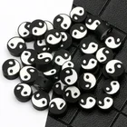 Черно-белые бусины из полимерной глины с узором тайчи, круглые плоские бусины-разделители Инь-Янь для изготовления ювелирных изделий, аксессуары ручной работы