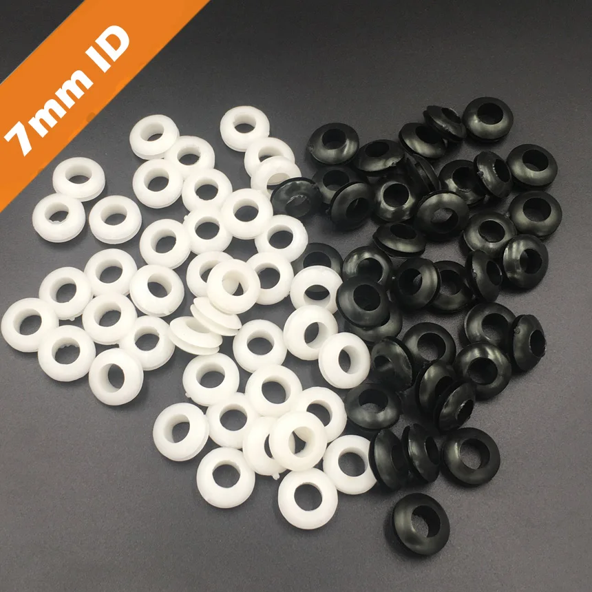 

200pcs 7mm Inner Diameter Black White Dual Side Open Hole Plug Cable Wiring Rubber Protector Ring Seal Grommet Gasket