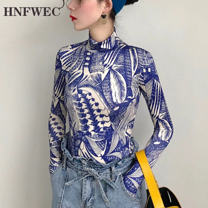 Весна 2020 Лидер продаж новинка водолазка с художественным принтом облегающая